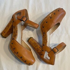 Calvin Klein Brown Leather Heels with Metal Stud Accents